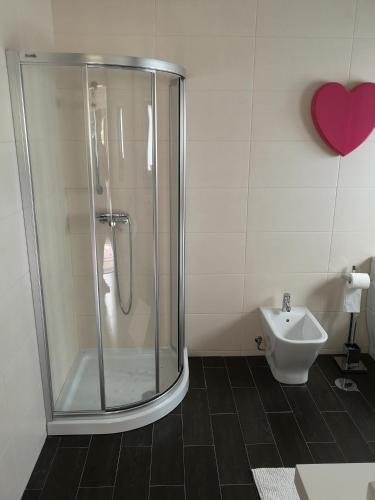 a bathroom with a shower and a toilet at Encosta do Douro - Rio Douro in Cinfães