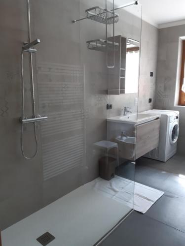 bagno con doccia e lavandino di Appartamento Paganella ad Andalo