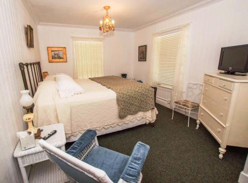 a bedroom with a bed and a tv and a chair at Terrace Inn and 1911 Restaurant in Petoskey