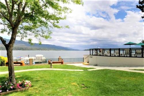 a view of the lake from the deck of a house at Lagonita Lodge in Big Bear Lake