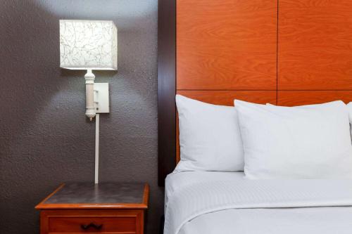 a hotel room with a bed and a table with a lamp at La Quinta Inn by Wyndham Laredo I-35 in Laredo