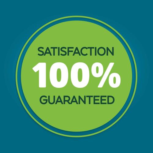 a green satisfaction percent guaranteed sign in a circle at La Quinta by Wyndham Danbury in Danbury