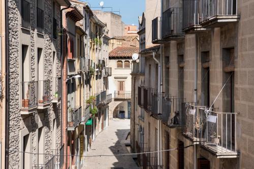 an alley in an old town with buildings at Lovely & Cozy apartment in the heart of Banyoles in Banyoles