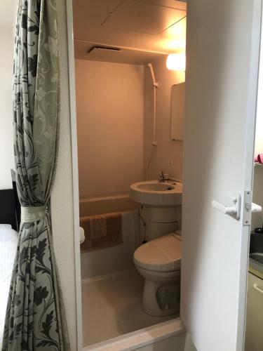 a bathroom with a toilet and a sink at Business Hotel Urbanty Nishikujo in Osaka
