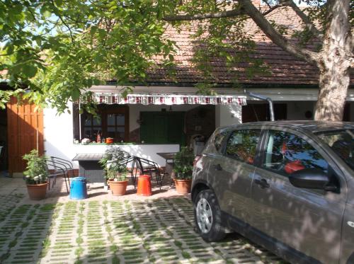 a car parked in front of a house with plants at Vali Vendégház in Gyula