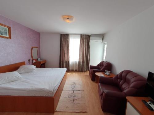 a hotel room with a bed and a couch at Moldotour in Iaşi