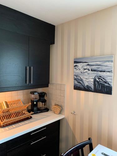 a kitchen with a counter top with a coffee maker at Lägenhet 35m2 Strömstad Centrum in Strömstad