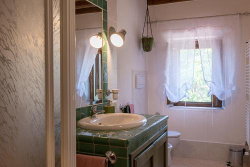 a bathroom with a sink and a toilet at Agriturismo Schiaccia Ghiande in Massa Marittima
