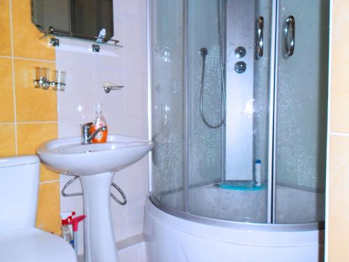 a bathroom with a shower and a sink at Bestshome Apartments in Bishkek
