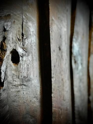 a close up of a wall with a hole in it at The White Horse Inn, Clun in Clun