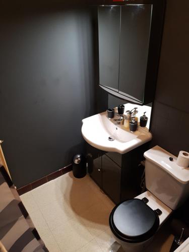 ein schwarzes Bad mit WC und Waschbecken in der Unterkunft l'Horizon - F2 - 1er étage in Épinal
