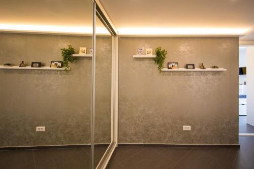 a shower stall in a bathroom with some plants at Tony's Place in Dubrovnik