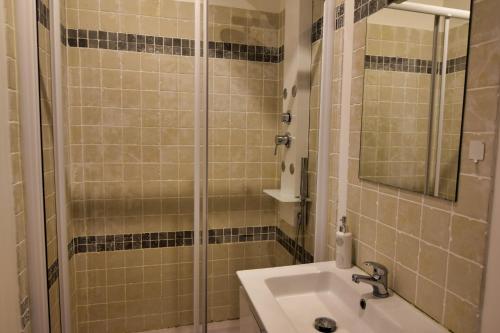 une salle de bain avec un lavabo et une douche dans l'établissement Atlantico - Horia, à Biarritz