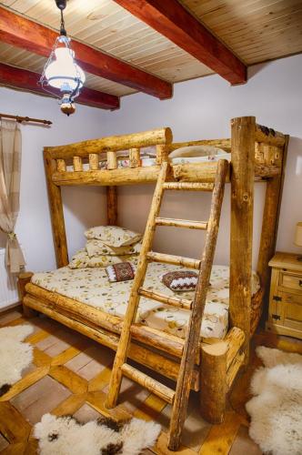 a bedroom with two bunk beds in a room at Tărâmul De Vis in Perişani