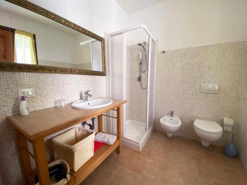 a bathroom with a sink and a toilet and a shower at R&B Del Monte in Forlì