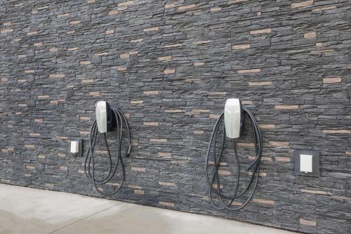 a brick wall with two ear phones on it at Ramada by Wyndham Revelstoke in Revelstoke