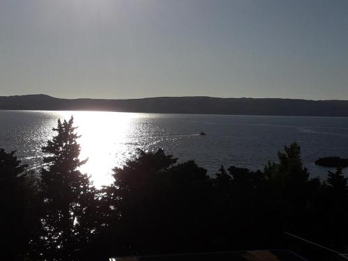 a large body of water with the sun shining on it at Apartmani Vila Dadić in Karlobag