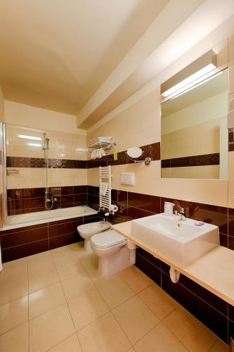 a bathroom with a sink and a toilet and a tub at HB Aosta Hotel & Balcony SPA in Aosta