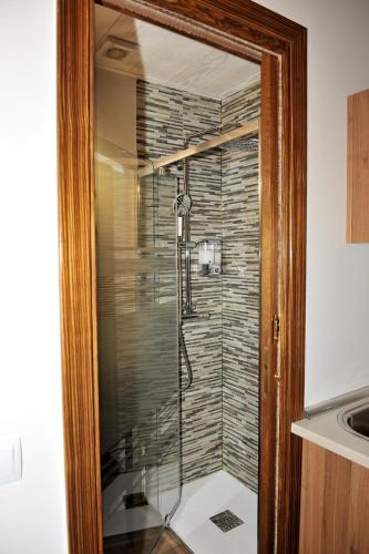 a shower with a glass door in a bathroom at Alojamiento Colmenar de Oreja Plaza Mayor in Colmenar de Oreja