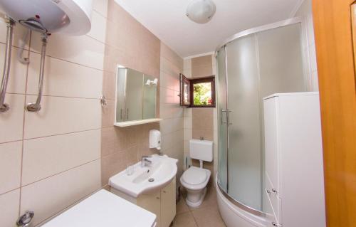 uma casa de banho com um lavatório, um WC e um chuveiro em Vacation Home Hercegovka em Capljina