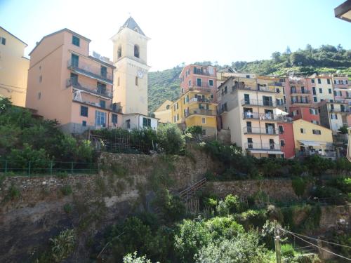 a group of houses on a hill with a clock tower at IRMA Colua Manarola in Manarola