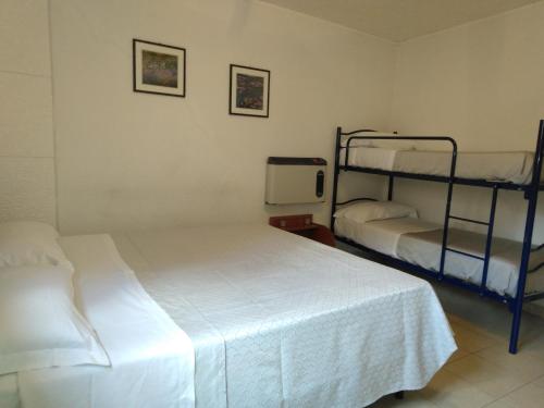 薩索迪卡斯塔爾達的住宿－Casa Vacanze Margherita - Sasso di Castalda，一间卧室配有两张床和两张双层床。