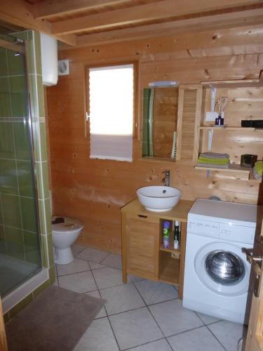 łazienka z umywalką i pralką w obiekcie Gîte Etchola w mieście Ramous
