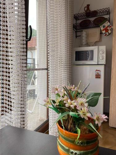 a vase of flowers sitting on a table in a kitchen at Art Studio in Sapareva Banya