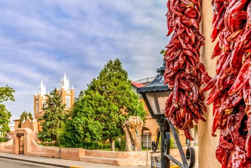 a street light in front of a building with trees at Albuquerque Hotel West by IHG in Albuquerque