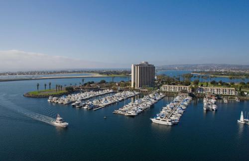 an aerial view of a marina with boats in the water at Hyatt Regency Mission Bay Spa and Marina in San Diego