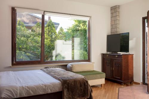 - une chambre avec un lit et une grande fenêtre dans l'établissement Parenzana 376, à Izola