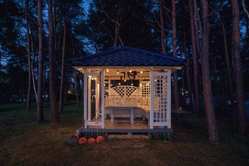 a gazebo in the middle of a yard at night at Apartamenty Na Klifie Przystań 18 Chłapowo in Władysławowo