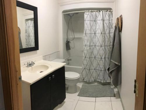 y baño con lavabo, aseo y ducha. en relais chez rosa logement intime et privé, en Montmagny