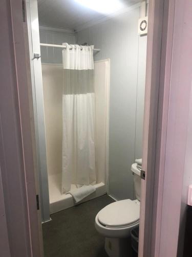 a bathroom with a white toilet and a shower at BONITTO INN® Monterrey Norte in Monterrey