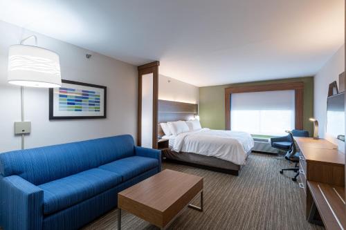 a hotel room with a couch and a bed at Holiday Inn Express & Suites Arlington North – Stadium Area by IHG in Arlington