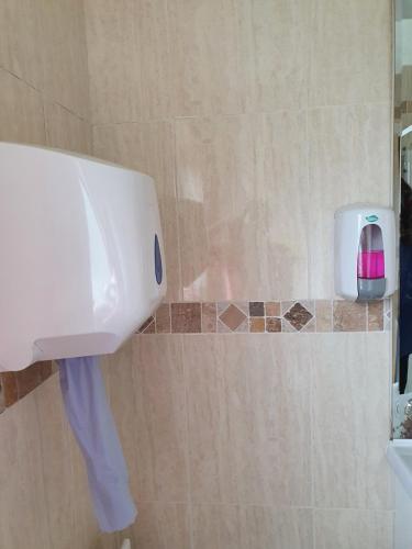 a bathroom with a soap dispenser on the wall at Tranquility in Sligo