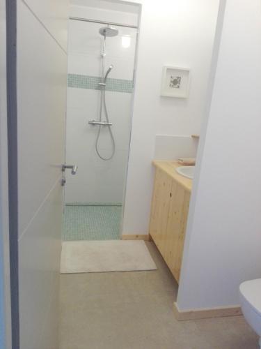 une salle de bain avec douche et lavabo dans l'établissement l-Ostalet, à Bages
