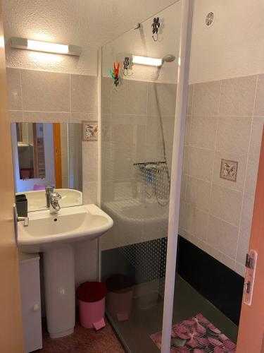 a bathroom with a sink and a shower at petit paradis pres ile rousse gîte les cortalines Lama in Lama