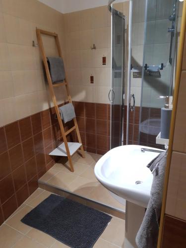 ソポトにあるApartament Chmielewskiego 1のバスルーム(シャワー、トイレ、シンク付)