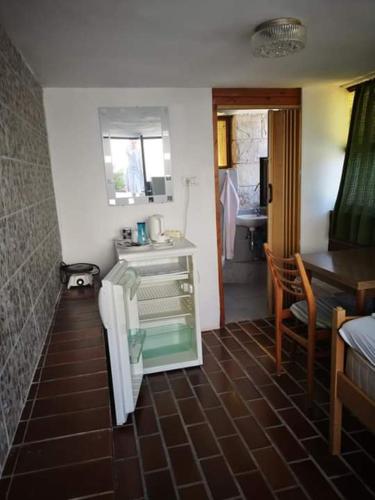 a small kitchen with a counter and a table at APP-AMELIJAS in Zambratija
