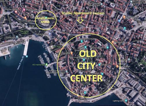a map of an old city center with the words old city center at Studio Apartment Lumen in Pula
