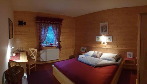1 dormitorio con 1 cama en una habitación con ventana en U dvou studní, en Loučná nad Desnou