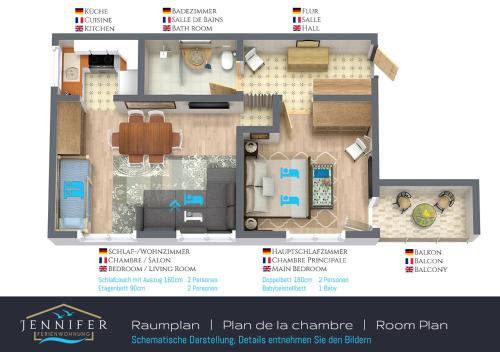 uma planta de um apartamento com um quarto em Ferienwohnung Jennifer em Rust