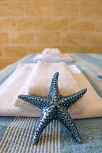 a blue starfish laying on top of a bed at Residenza Case Arse in Torre Lapillo