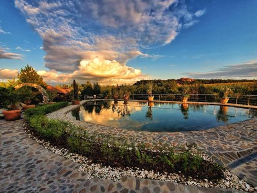 a large pool of water in front of a stone wall at Country Spa Retreat in Snagov