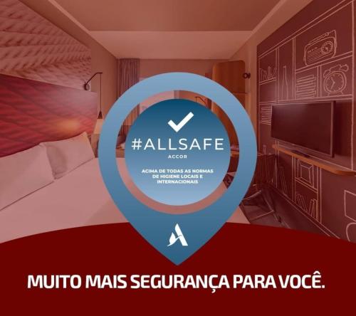 a poster of a hotel room with a bed and a tv at ibis Jundiai Shopping in Jundiaí