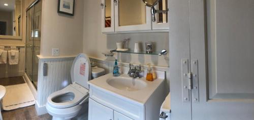 a white bathroom with a toilet and a sink at 29 India House in Nantucket