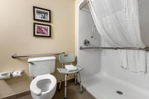 a bathroom with a toilet and a shower at Comfort Inn Charlotte Airport Uptown in Charlotte