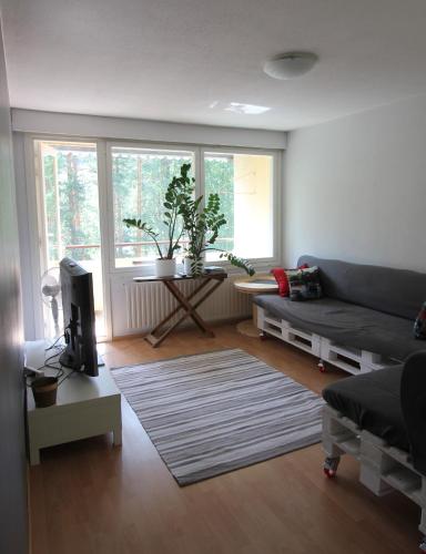 Χώρος καθιστικού στο 1-Bedroom Apartment with Sauna