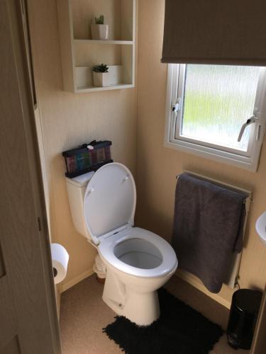 a small bathroom with a toilet and a window at G17 The Chase , Ingoldmells, Skegness in Ingoldmells